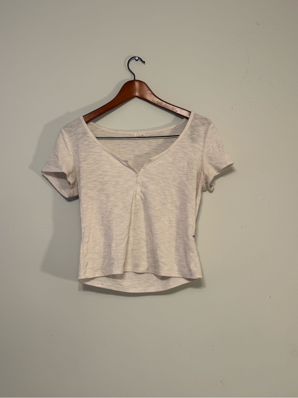 Garage Short Sleeve Henley Top in Light Beige